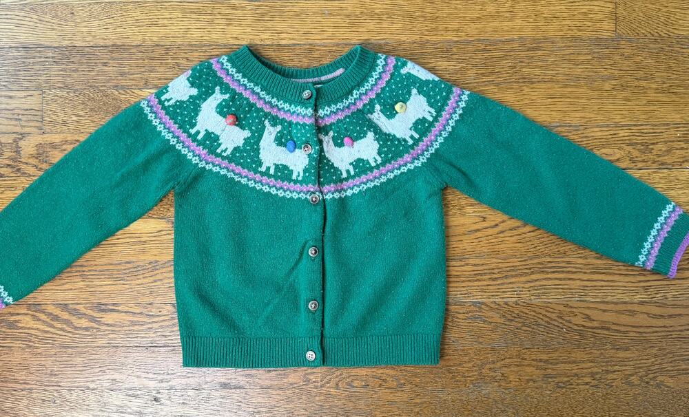Mini Boden Girls' Llama Fair Isle Cardigan Sweater Size 4
